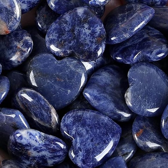 BOGO Gemstone Heart Genuine Blue Sodalite Chakra Pocket Worry Stone Gem - Picture 1 of 7